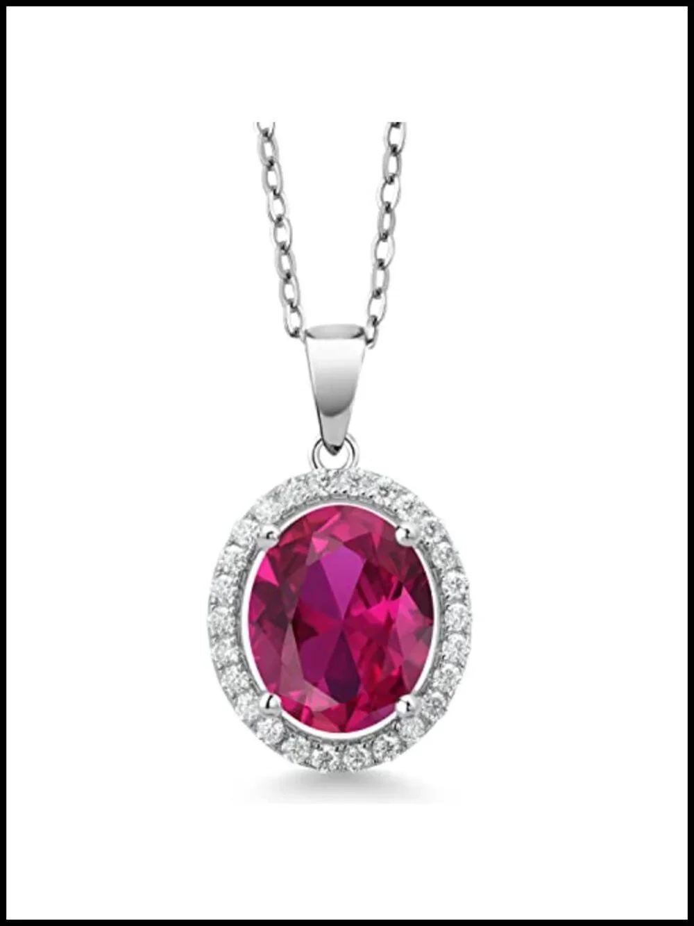 925 Sterling Silver Oval Gemstone Birthstone Pendant Necklace with White